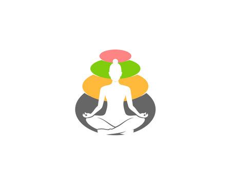 Woman meditation in the stone logoのイラスト素材