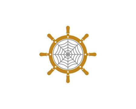 Ship steering wheel with spider web insideのイラスト素材