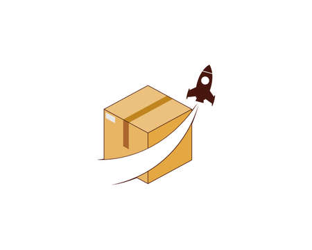 Rocket launch in the delivery box packageのイラスト素材