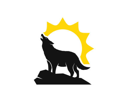 Howling wolf in the peak mountain and sun behindのイラスト素材
