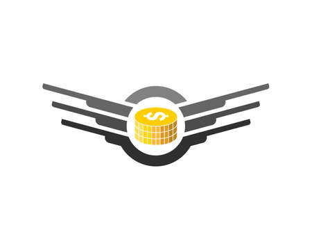Circle shape with abstract spread wing and money coins insideのイラスト素材