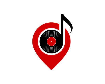 Red pin location with vinyl and music note insideのイラスト素材