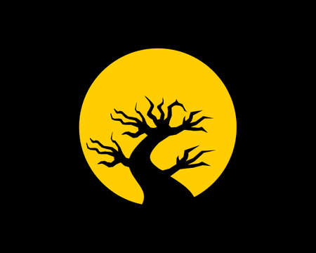 yellow moon with death tree insideのイラスト素材