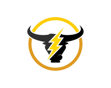 Circle shape with bull head and lightning insideのイラスト素材