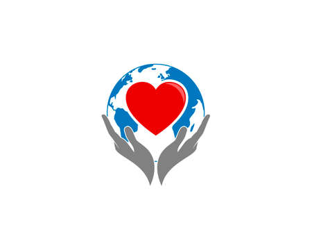 Hand care and love in the globe logoのイラスト素材