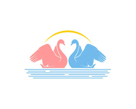 Swan head to head with blue and pink colorのイラスト素材