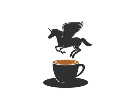 Flying unicorn on the coffee cup logoのイラスト素材