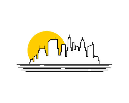 City line with sunset behindのイラスト素材