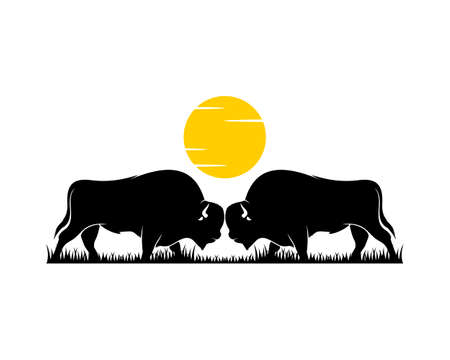 Bison head to head on the sunset logoのイラスト素材