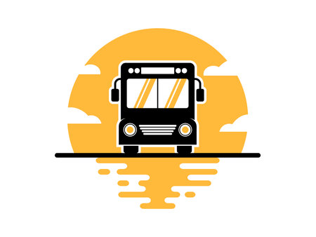 School bus with sun behindのイラスト素材