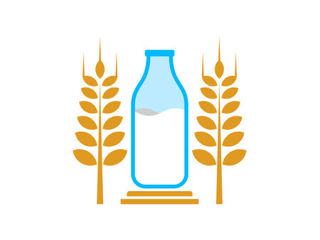 Simple milk bottle with wheatのイラスト素材