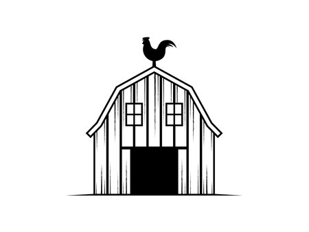 Simple barn farm house with roosterのイラスト素材