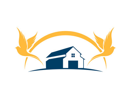 Simple barn with sunlight and birdのイラスト素材