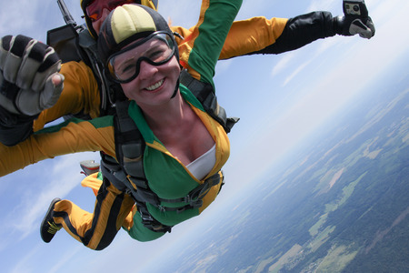 Girl is flying in the sky.
