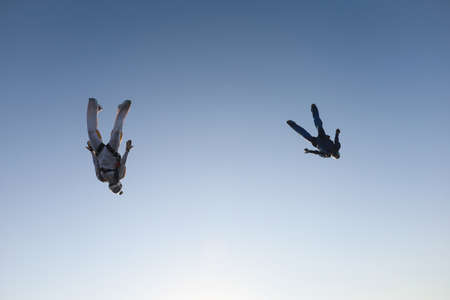 Skydiving. A team of skydivers is in the sky.の写真素材