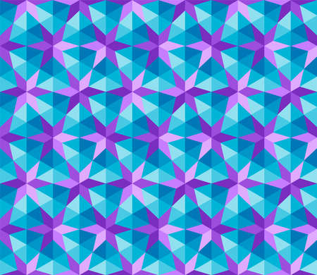 3D pattern background of geometric shapes like pyramids , triangles and stars with cold colors...