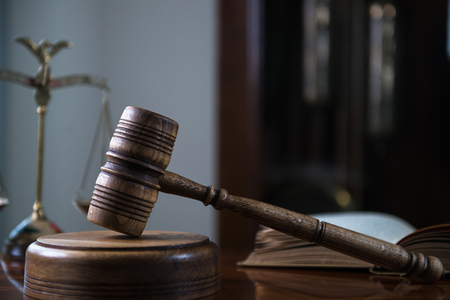 Gavel, scales of justice and law booksの写真素材