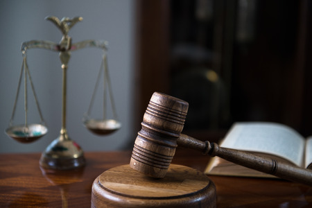 Gavel, scales of justice and law books
