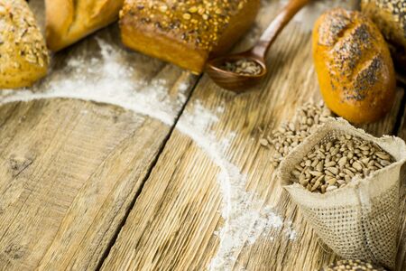 Various types of bread and pastry