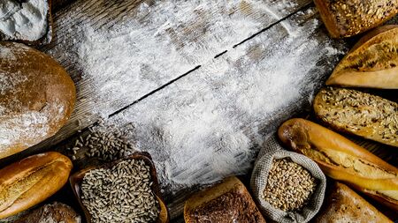 Various types of bread and pastryの写真素材