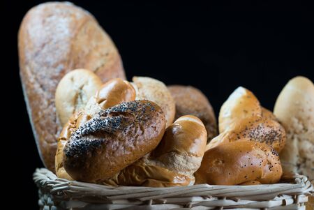 Mixed breads and rolls shot from above.の写真素材