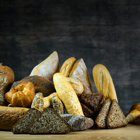 Background of fresh baked bread, close-upの写真素材