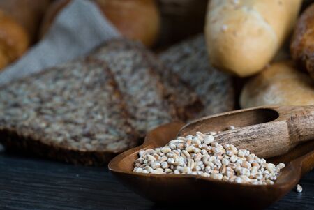 Background of fresh baked bread, close-upの写真素材