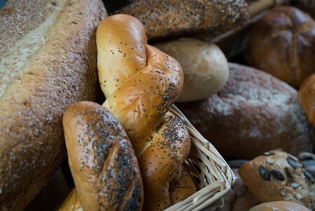 Background of fresh baked bread, close-upの写真素材