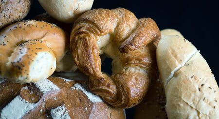 Background of fresh baked bread, close-up