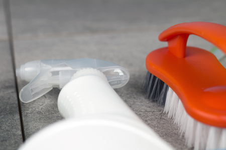 House cleaning product on wood tableの写真素材