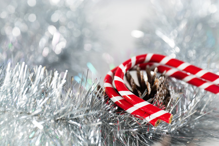 christmas decoration on bright background, gift boxes and tree
