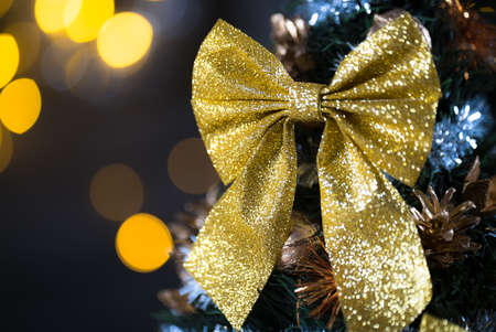 christmas decoration on dark background, gift boxes and treeの写真素材