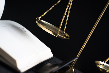 Legal system. Law and justice concept. Mallet, legal code and scales of justice.の写真素材