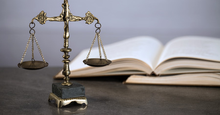 law theme, mallet of the judge, justice scale, books,の写真素材