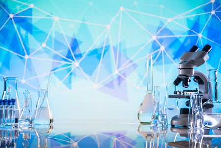 Different laboratory beakers and glassware.