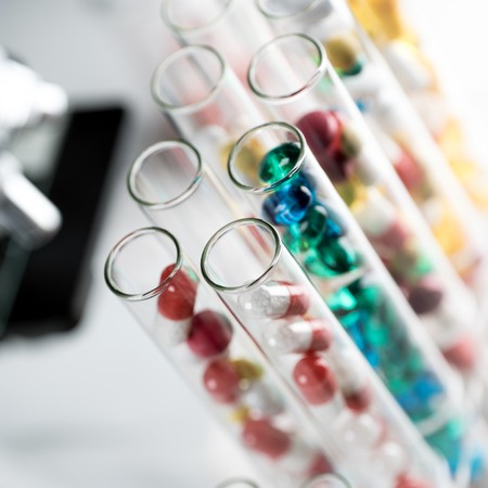 Laboratory Microscope. Scientific and healthcare research background .. drug tests tubesの写真素材