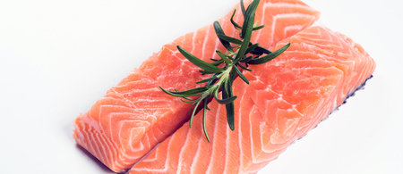 Fillet of salmon isolated on white backgroundの写真素材