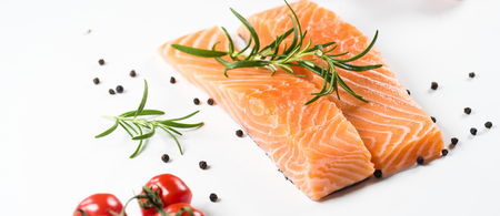 Fresh salmon on the cutting board.の写真素材