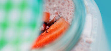 Strawberry milkshake in the glass jarの写真素材