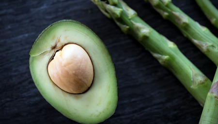 Organic Avocados with asparagus. healthy foodの写真素材