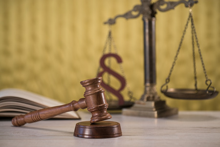 Closeup of gavel in court roomの写真素材