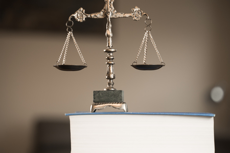 Symbol of law and justice in the empty courtroomの写真素材