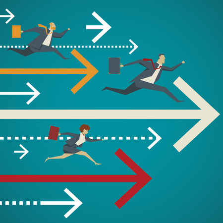 Business concept. Business people with briefcase running well ahead with arrows.のイラスト素材
