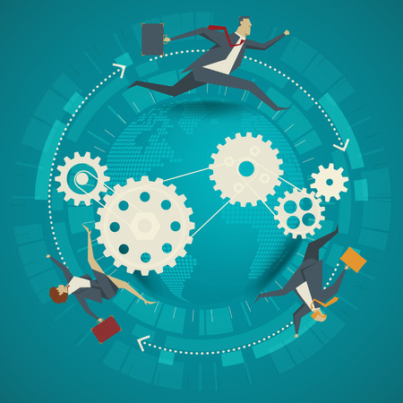 Business concept. Business people running around the worldのイラスト素材