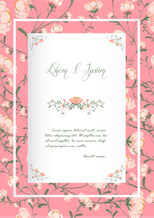 Flowers poster template pink blossoms vintage styleのイラスト素材