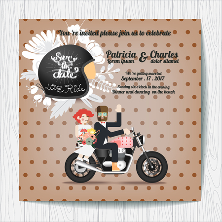 Wedding invitation card templates biker themeのイラスト素材