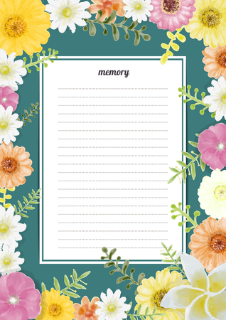 Flowers template memory book with blossoms Watercolor Painting style.のイラスト素材