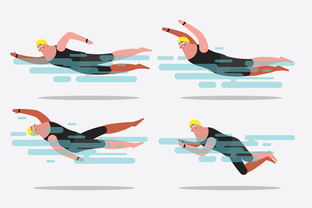 Cartoon character design illustration. Show various swimming postures.のイラスト素材