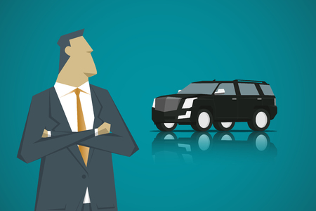Smart guy and Smart Car, Cartoon Character Design flat styleのイラスト素材