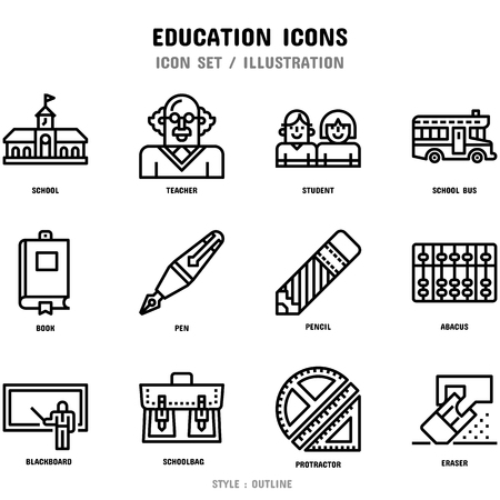 Education Icon Set, 12 icons set for web design and vector illustrationのイラスト素材